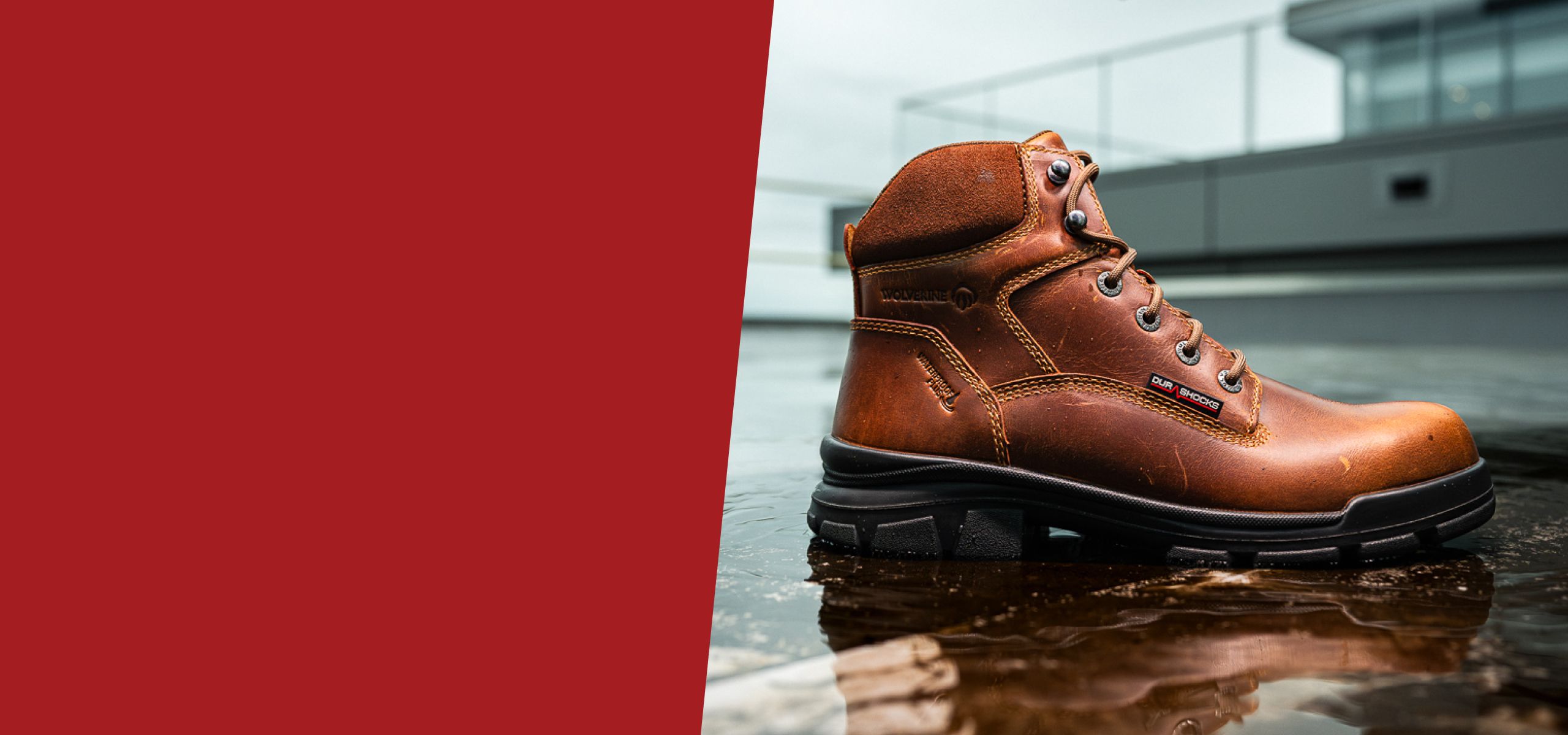 a brown boot on a wet surface