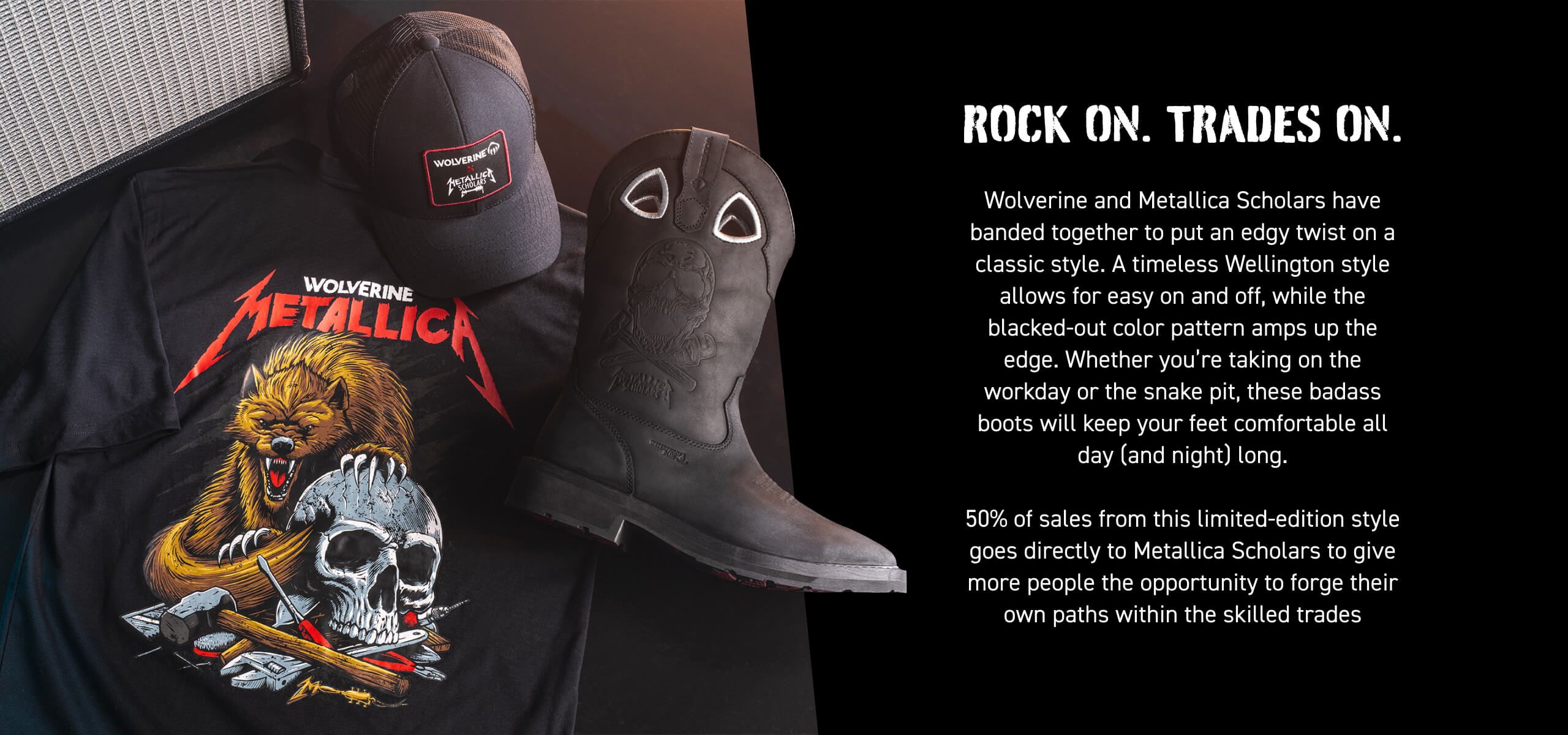 Metallica t-shirt, cap and boots.